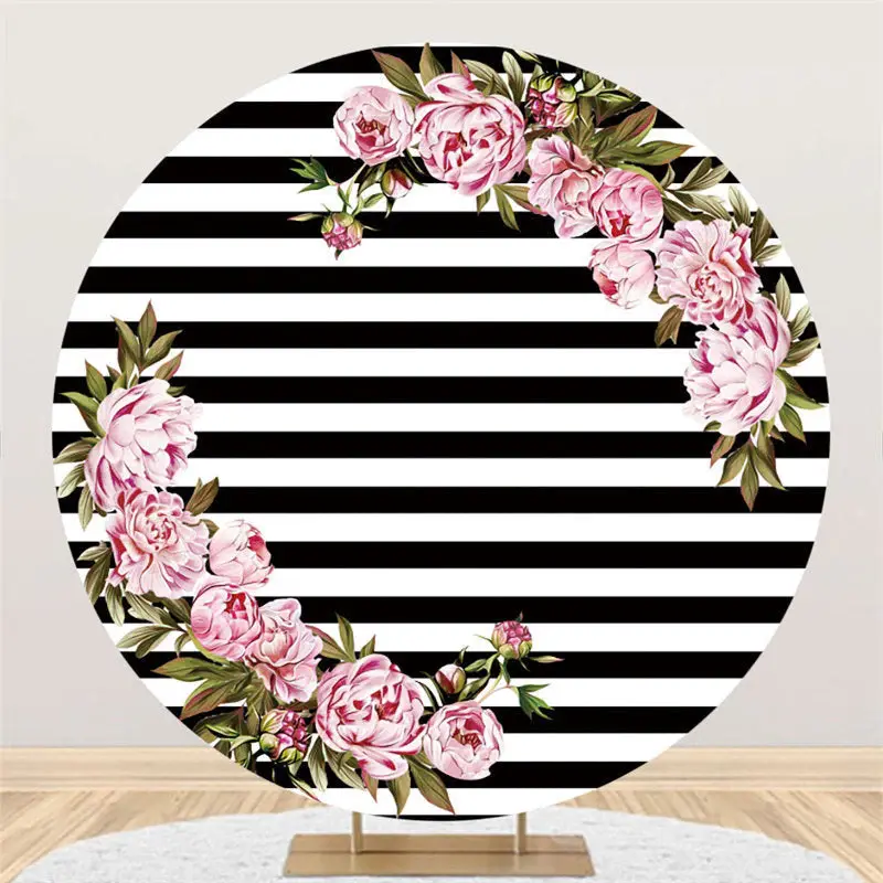 Aperturee Black White Stripe With Flower Circle Party Backdrop | Personalized Backdrop For Grad | Grad Party Backdrop | Diy G...