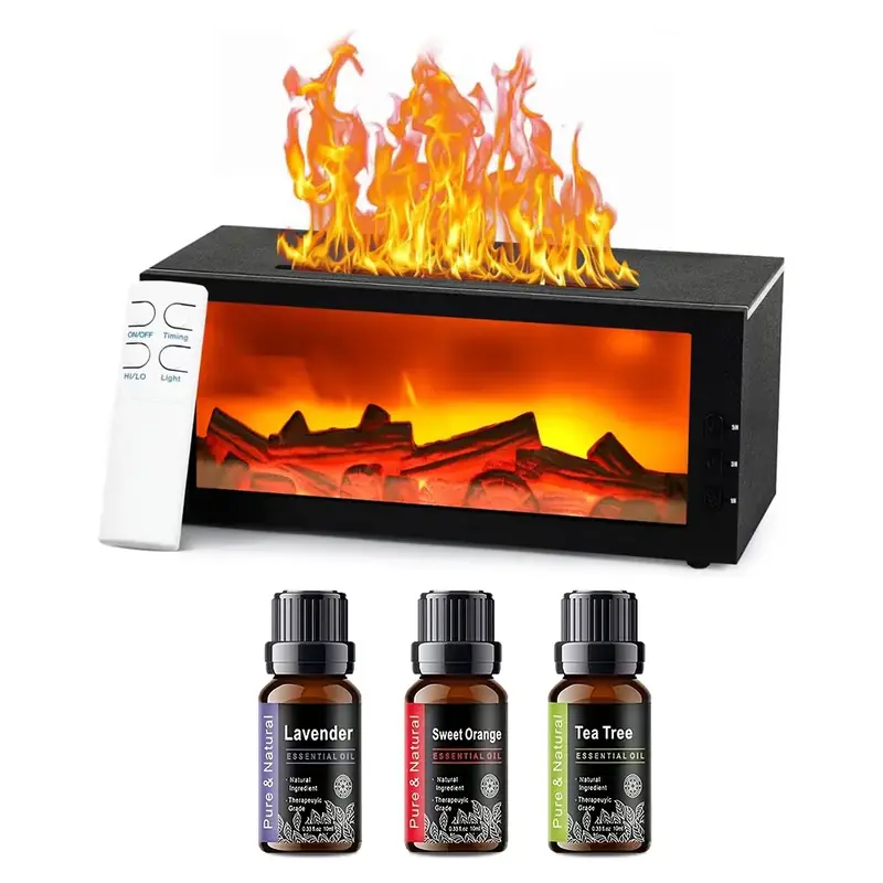 Upgraded 300ml Fireplace Diffuser Essential Oil 7 Colorful Large Flame Fire Humidifier Changing Aroma Diffuser for Aromathera...