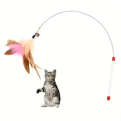 Interactive Cat Teaser Toy, Steel Wire Design Indoor Play Toy with Feather, Multifunctional Pet Training Tool for Kittens