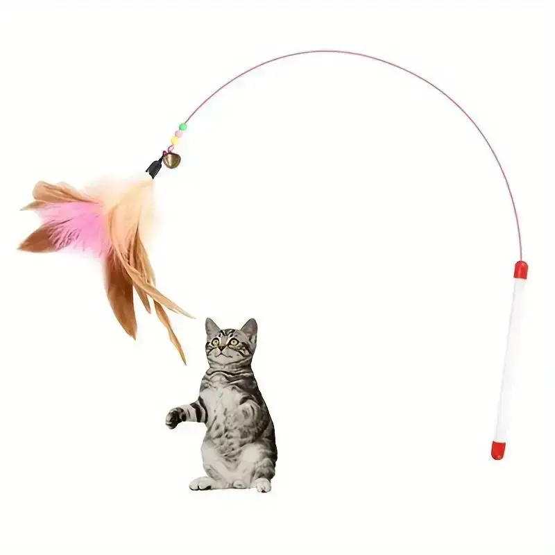 Interactive Cat Teaser Toy, Steel Wire Design Indoor Play Toy with Feather, Multifunctional Pet Training Tool for Kittens