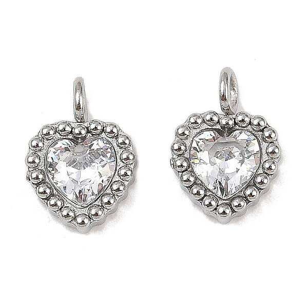 304 Stainless Steel Micro Pave Cubic Zirconia Charms