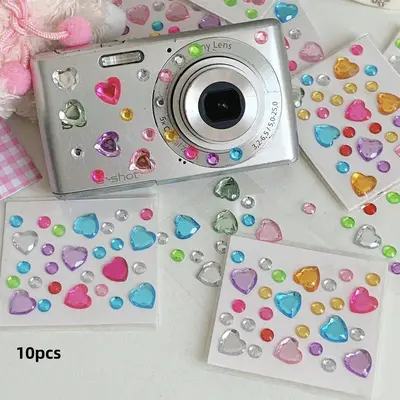 Random Color Heart Shaped Rhinestone Sticker (10pcs/pack), Colorful Mini Decorative Sticker, Decorative Decal for DIY Diary, ...