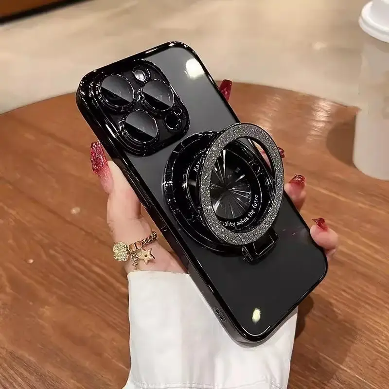 Glitter Phone Case with Ring Holder, 1 Count Anti-fall Electroplating Phone Protective Cover, Phone Accessory for iPhone 11 1...