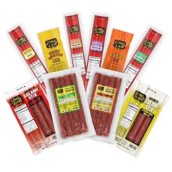 Long John Snacks Starter Pack Sampler Bundle Sticks - Dried Salami, Pickled Sausage, Snack Sticks Dry
