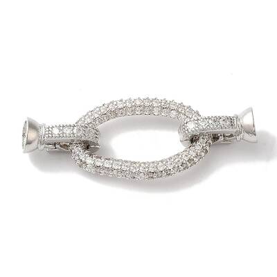 Oval Rack Plating Brass Micro Pave Clear Cubic Zirconia Fold Over Clasps