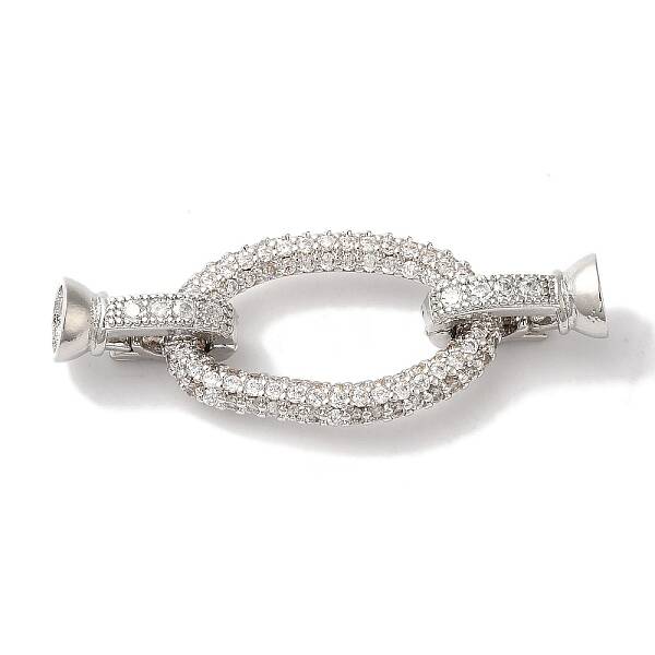 Oval Rack Plating Brass Micro Pave Clear Cubic Zirconia Fold Over Clasps