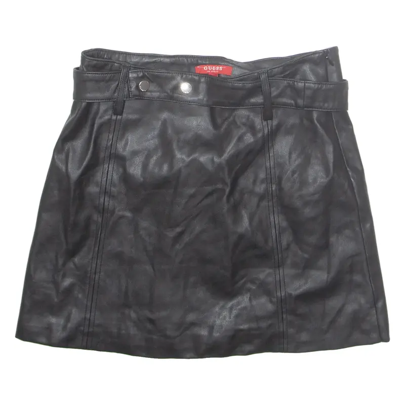 GUESS Belted Womens Mini Skirt Black Short Faux Leather S