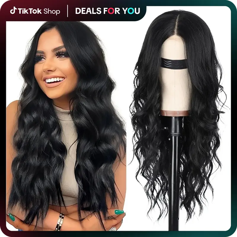 AISI HAIR FallFreshness Long Wavy Lace Hairline Wig for Women 26 Inch Middle Part Synthetic Heat Resistant Wig for Daily Part...