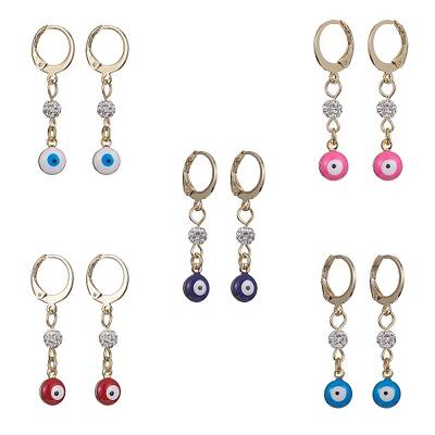 Brass Enamel Evil Eye Hoop Earrings