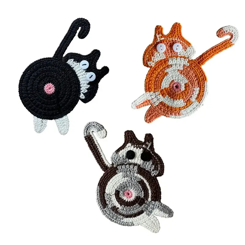 Cat Design Coaster, 3 Counts/set Cute Cat Design Coaster, Creative Coaster for Home Kitchen Dining Room, Suitable for Coffee ...