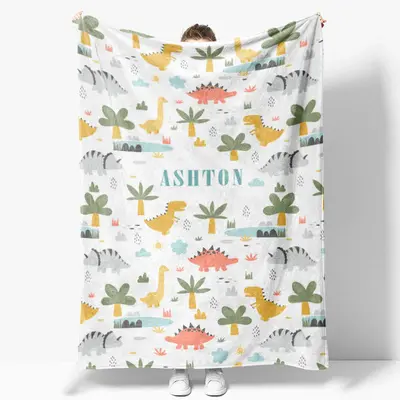 Cute Dinosuars Trees Step And Repeat Custom Blanket - Aperturee