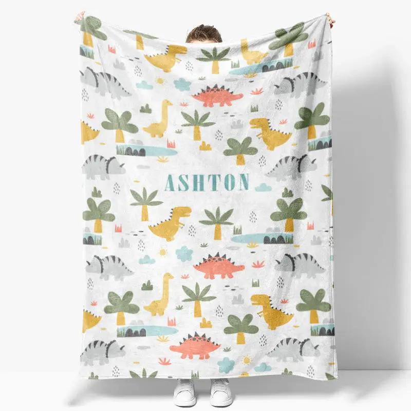 Cute Dinosuars Trees Step And Repeat Custom Blanket - Aperturee