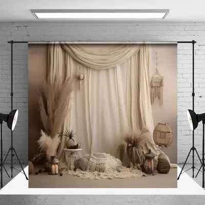 White Curtain Pillow Boho Homely Wedding Backdrop - Aperturee