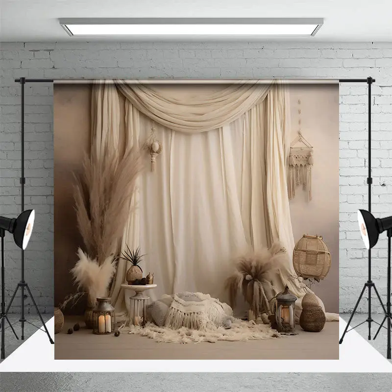 White Curtain Pillow Boho Homely Wedding Backdrop - Aperturee