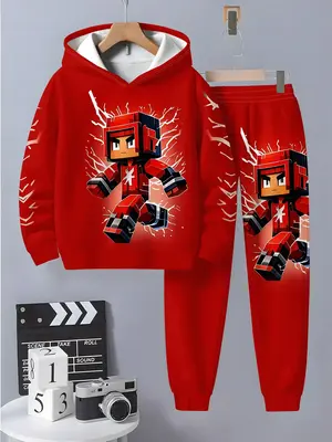 Boys' Fashion 3D Print Block Casual Pullover Sweater, Long Sleeve Sporty Top for Spring & Fall, Regular Fit for Kids Aged 5+