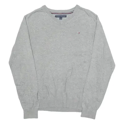 TOMMY HILFIGER Mens Jumper Grey V-Neck Tight Knit M