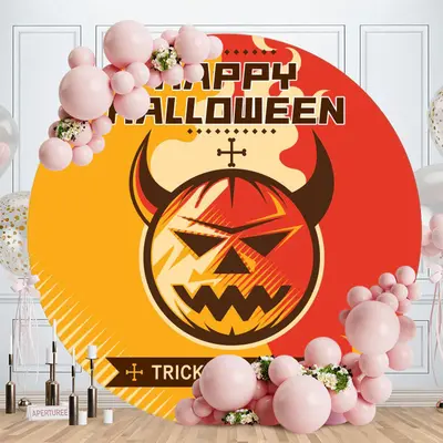 Aperturee Scary Pumpkin Round Happy Halloween Backdrop