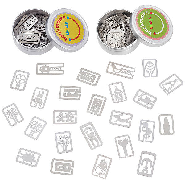 CRASPIRE 2 Boxes Book Darts Thin Stainless Steel Mini Bookmarks 100 Pieces Metal Bookmarks Mixed Shapes for Reading