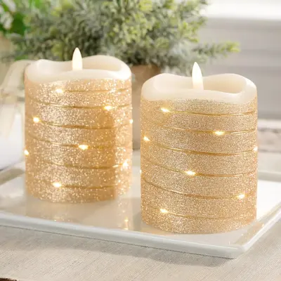 Lightscapes Set of (2) Glitter Swirl Light Flameless Candles