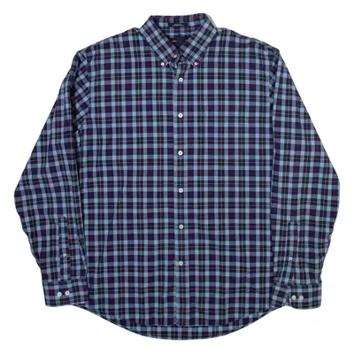 LANDS END Mens Shirt Blue Check Long Sleeve L