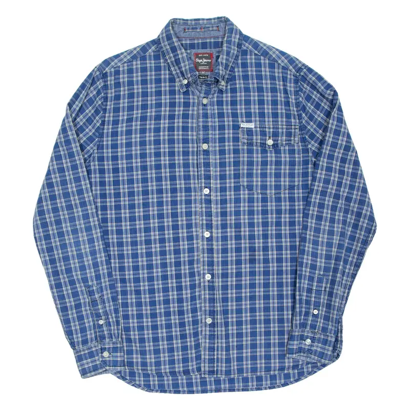 PEPE JEANS Mens Shirt Blue Check Long Sleeve M