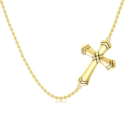 14K Gold Filigree Pommy Cross Pendant Necklace For Women