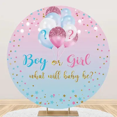 Blue Pink Gradient Star Round Gender Reveal Backdrop - Aperturee