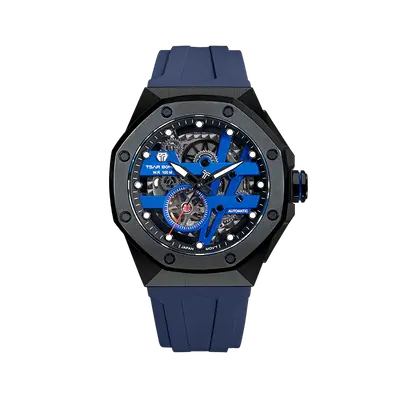 TSAR BOMBA Elemental Series Blue Men's Automatic Mechanical Watch 閳ワ拷Stainless Steel Bezel & Case, Skeleton Dial, Sapph...