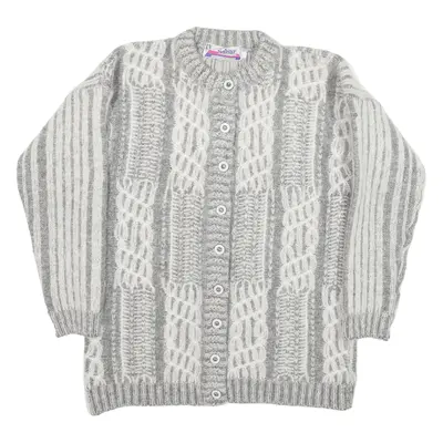 NAHAR Patterned Cardigan Grey Chunky Knit Womens S