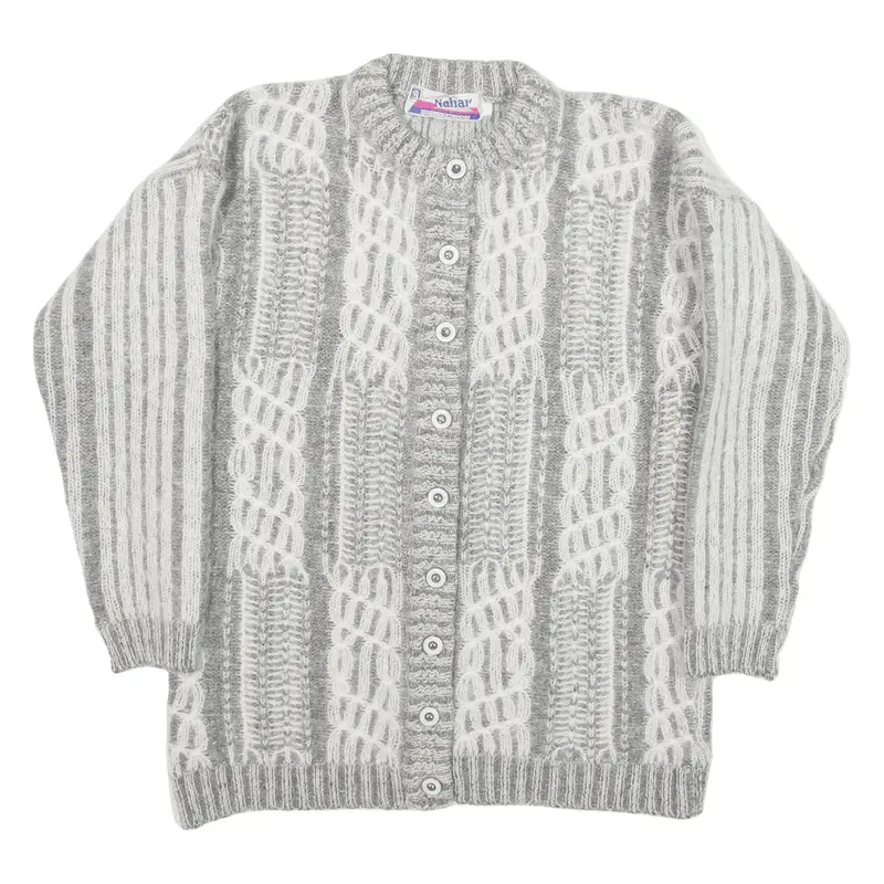 NAHAR Patterned Cardigan Grey Chunky Knit Womens S
