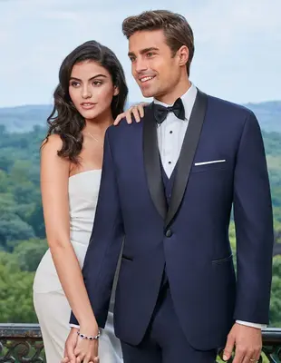Mens Navy Blue Wedding Tuxedo - Dark Blue Tuxedo Suit Mens Designer One Button Shawl Tuxedo in Navy