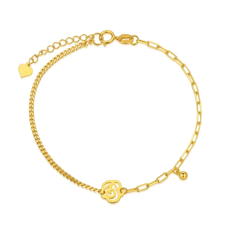 18K Gold Rose & Ball Charm Bracelet