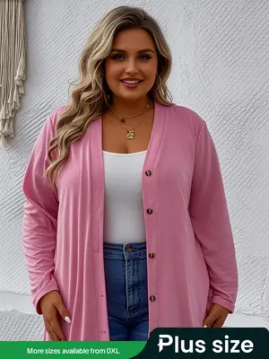ăPlus Sizeă Thin Casual Solid Long Sleeve Button Front Cardigan, Duster Cardigans for Fall Daily Wear, Winter Outfits 202...