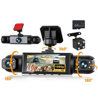 【Roinvou】360 Degree View 4 Channel Dashcam, 1 Count Dash Camera for Car, Wide Angle Car Driving Recorder with 8 IR Night-...