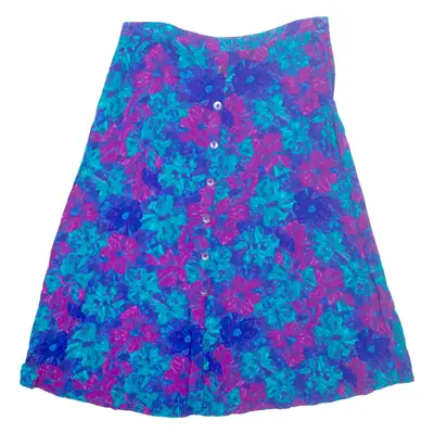 SUSAN BURROWES Buttoned Womens A-Line Skirt Blue Long Crazy Pattern L