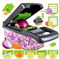 HOMEFINESSE 16-in-1 Multifunctional Vegetable Chopper with 8 Blades Portable Stainless Steel Cutter for Salad Garlic & More K...