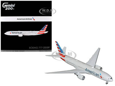 Boeing 777-200ER Commercial Aircraft American Airlines (N788AN) Silver with Striped Tail Gemini 200 Series 1/200 Diecast ...