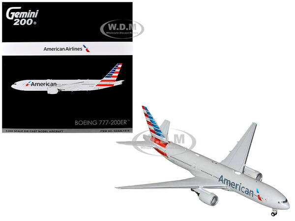 Boeing 777-200ER Commercial Aircraft American Airlines (N788AN) Silver with Striped Tail Gemini 200 Series 1/200 Diecast ...