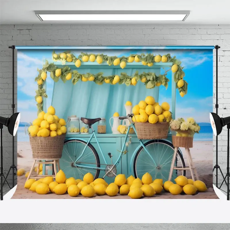 Blue Bicycle Cupboard Lemons Blue Sky Photo Backdrop - Aperturee