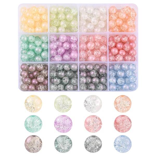300Pcs 12 Colors Translucent Crackle Glass Beads Strands