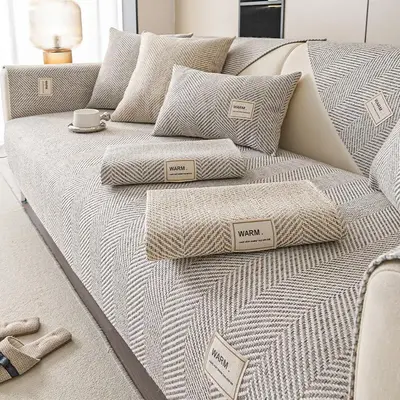 Solid Color Chenille Sofa Cover, 1 Count Non-slip Sofa Slipcover, Waterproof Couch Cover, Decorative Sofa Cover for Home Livi...