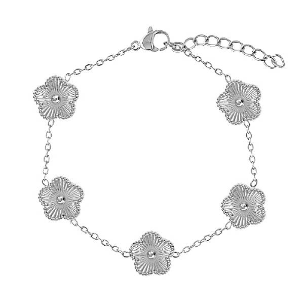 Non-Tarnish Stainless Steel Flower Link Chain Bracelet