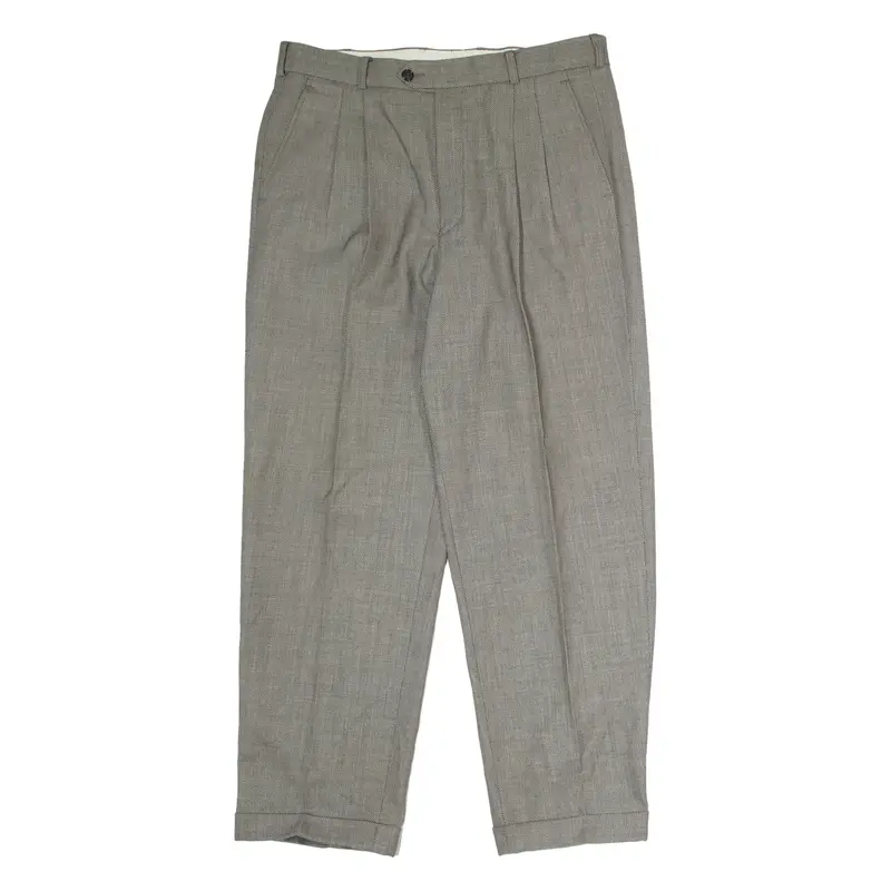 Pleated Mens Trousers Grey Regular Straight Wool W34 L30