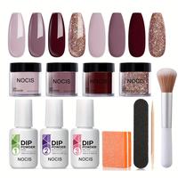 Professional Glitter Nail Art Dip Powder Set, 11pcs/set Long-lasting Dip Powder & Functional Gel, Elegant Nail Art & Nail Po...