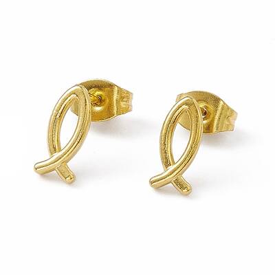 PVD Vacuum Plating 304 Stainless Steel Hollow Out Jesus Fish Stud Earrings for Women