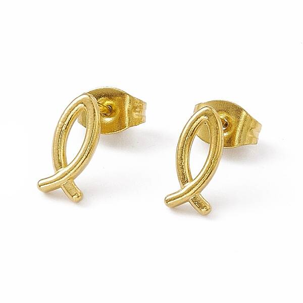 PVD Vacuum Plating 304 Stainless Steel Hollow Out Jesus Fish Stud Earrings for Women