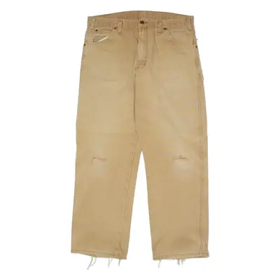 DICKIES Workwear Carpenter Mens Canvas Trousers Brown Regular Wide-Leg W36 L30