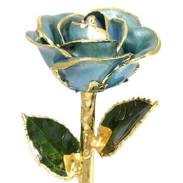 24k Gold Trimmed Rose: 11 Light Blue Rose
