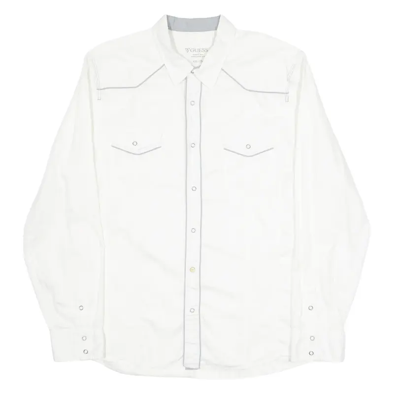 GUESS Mens Plain Shirt White Long Sleeve 2XL