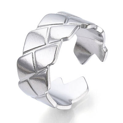 Non-Tarnish 304 Stainless Steel Textured Open Cuff Ring for Women